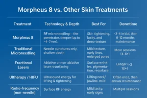 How Often Can I have Morpheus 8? 2 Table to show benefits of Morpheus 8 Rutland compared to other skin treatments